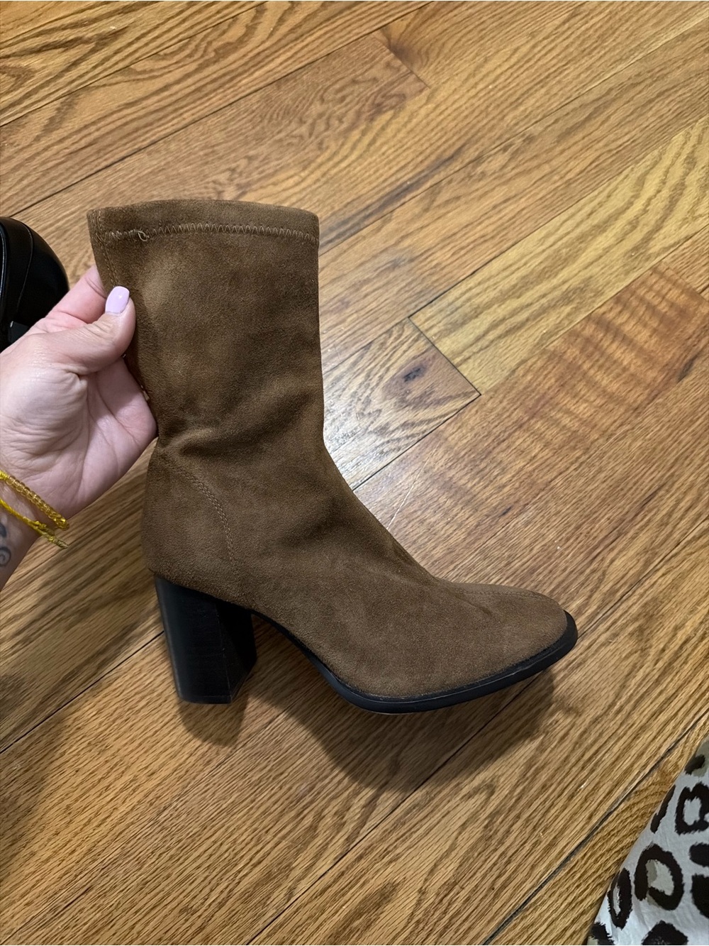 Zara Brown Suede Block Heel Ankle Boots